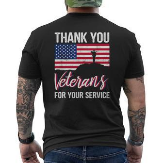 Thank You For Your Service Usa Flag Thank You Veterans Mens Back Print T-shirt | Mazezy
