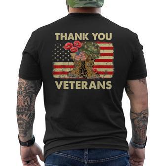 Thank You Veteran Veterans Day American Us Flag Poppy Flower Men's T-shirt Back Print - Monsterry DE