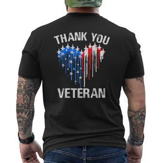 Thank You Veteran Vintage American Flag Heart Mens Back Print T-shirt | Mazezy