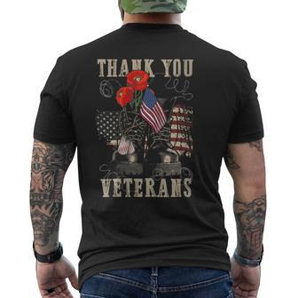 Thank You Veterans Combat Boots Poppy Veteran Day Memorial Men's T-shirt Back Print - Monsterry DE