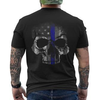 Thin Blue Line Police Usa Skull Flag Law Enforcement Support Men's T-shirt Back Print - Monsterry CA