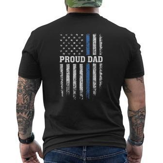 Thin Blue Line Proud Dad Police Family Father's Day Mens Back Print T-shirt | Mazezy