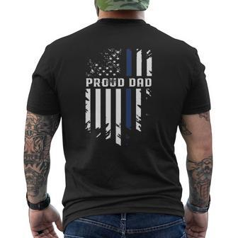 Thin Blue Line Proud Dad Police Family Mens Back Print T-shirt | Mazezy