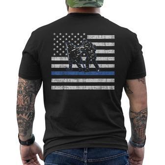 Thin Blue Line Swat Team Us Flag American Police Men's T-shirt Back Print - Monsterry