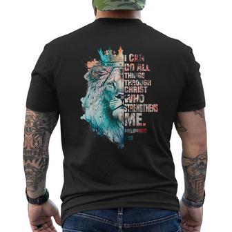 I Can Do All Things Through Christ Lion Faith Christian Men's T-shirt Back Print - Monsterry