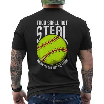 Thou Shall Not Steal Unless You Can Beat The Throw Softball Men's T-shirt Back Print - Seseable