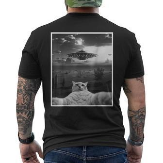 Threadwei Alien Ufo Cat Selfie Kitty Graphic Cat Lover Men's T-shirt Back Print - Monsterry