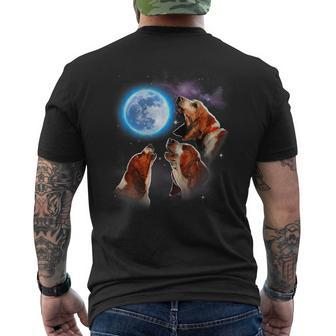 Three Basset Hound Howling At Moon Dog Lovers Costume Men's T-shirt Back Print | Mazezy