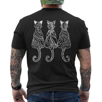 Three Cats Motif Paisley Cute Animal Cat Lovers Artists Men's T-shirt Back Print - Monsterry