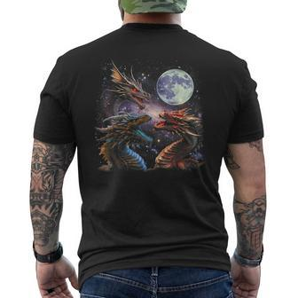 Three Dragon Starry Night Dragon Animal Howling At The Moon Men's T-shirt Back Print - Thegiftio UK