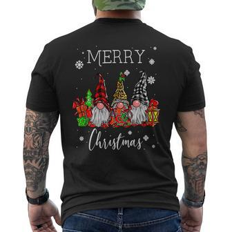 Three Gnomes In Buffalo Plaid Merry Christmas Gnome Xmas V2 Mens Back Print T-shirt - Seseable