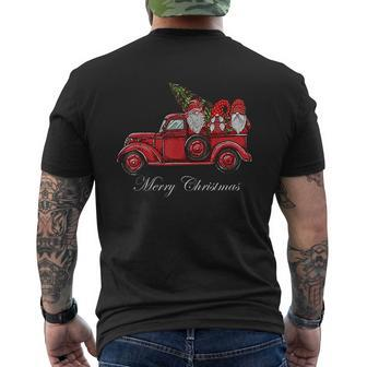 Three Gnomes In Red Truck With Merry Christmas Tree Mens Back Print T-shirt - Thegiftio UK