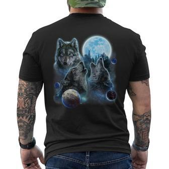 Three Wolf Howling And Moon Men's T-shirt Back Print - Monsterry UK