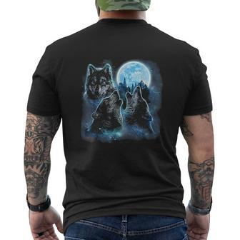 Three Wolves Howling Under Icy Full Moon Gray Wolf V2 Mens Back Print T-shirt - Thegiftio UK