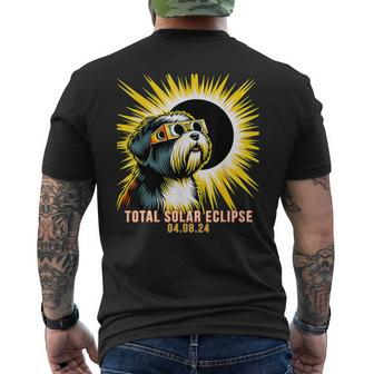 Tibetan Terrier Dog Watching Total Solar Eclipse Men's T-shirt Back Print - Seseable
