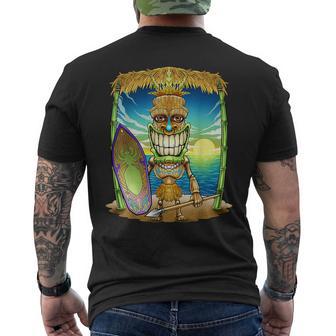 Tiki Head Surfer Surfboard Beach Hawaii Hut Tribal Vacation Men's T-shirt Back Print - Monsterry DE