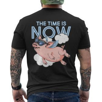 The Time Is Now Flying Pig Mens Back Print T-shirt - Thegiftio UK