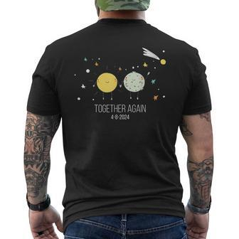 Together Again Retro Sun And Moon Holding Hands Eclipse 2024 Men's T-shirt Back Print - Seseable