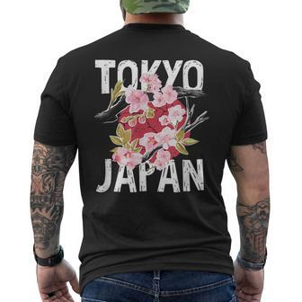 Tokyo Japan Sakura Cherry Blossom On Japan Red Sun Men's T-shirt Back Print - Monsterry AU