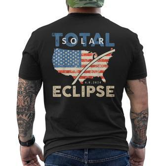 Total Solar Eclipse 04 08 2024 Path Of Totality Map Usa Flag Men's T-shirt Back Print | Mazezy