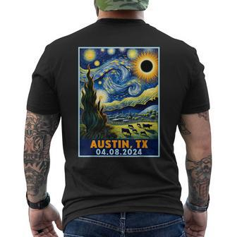 Total Solar Eclipse 2024 Austin Texas Van Gogh Starry Night Men's T-shirt Back Print | Mazezy
