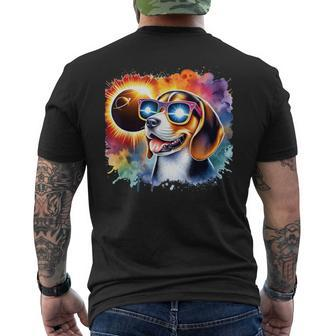 Total Solar Eclipse 2024 Colorful Beagle Dog Wearing Glasses Men's T-shirt Back Print - Monsterry