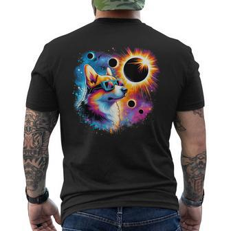 Total Solar Eclipse 2024 Corgi Dog Wearing Eclipse Glasses Men's T-shirt Back Print | Mazezy