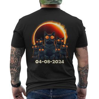 Total Solar Eclipse 2024 Group Of Cats Wearing Sunglasses Men's T-shirt Back Print - Monsterry UK