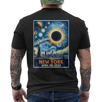 Total Solar Eclipse 2024 New York Starry Night Painting Men's T-shirt Back Print - Seseable