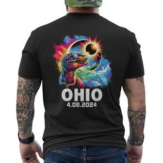 Total Solar Eclipse 2024 Ohio T Rex Dinosaur Eclipse Glasses Men's T-shirt Back Print - Monsterry