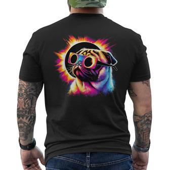 Total Solar Eclipse 2024 Pug Dog With Solar Eclipse Glasses Men's T-shirt Back Print - Monsterry