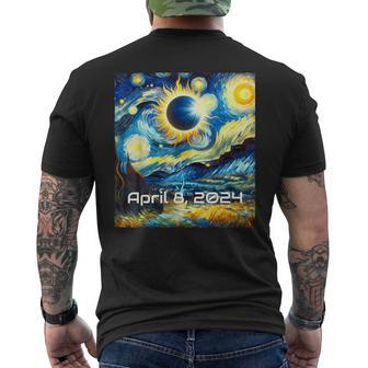 Total Solar Eclipse 2024 Starry Night Painting Van Gogh Men's T-shirt Back Print | Mazezy