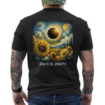 Total Solar Eclipse 2024 Sunflowers Painting Van Gogh Men's T-shirt Back Print | Mazezy