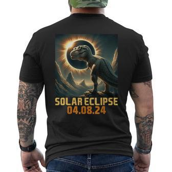 Total Solar Eclipse 2024 T Rex Dinosaur With Eclipse Glasses Men's T-shirt Back Print - Monsterry AU