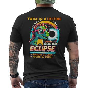 Total Solar Eclipse 2024 T Rex Dinosaur Wearing Glasses Men's T-shirt Back Print - Monsterry UK