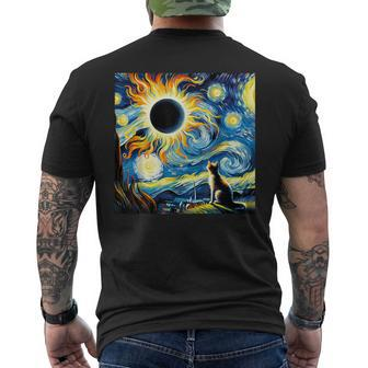 Total Solar Eclipse 2024 Van Gogh Starry Night Cat Women Men's T-shirt Back Print | Mazezy