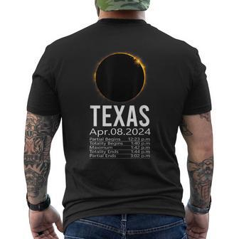 Total Solar Eclipse Apr 8 2024 Totality Texas Schedule Time Men's T-shirt Back Print - Monsterry DE