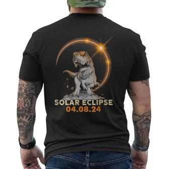 Total Solar Eclipse April 8 2024 America Dinosaurs Trex Dino Men's T-shirt Back Print - Seseable