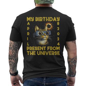 Total Solar Eclipse Birthday April 8 2024 Cat Birthday Party Men's T-shirt Back Print - Monsterry