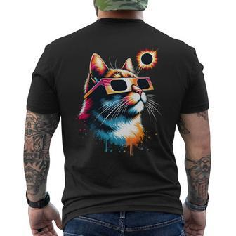 Total Solar Eclipse Cat 2024 Colorful With Eclipse Glasses Men's T-shirt Back Print - Seseable