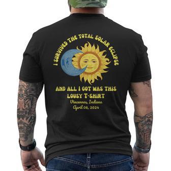 Total Solar Eclipse Vincennes Indiana April 8 2024 Retro Men's T-shirt Back Print - Monsterry AU