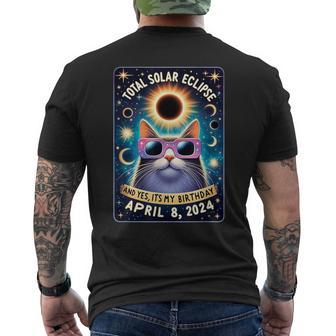 Total Solar Eclipse Yes It's My Birthday April 8 2024 Cat Men's T-shirt Back Print | Mazezy
