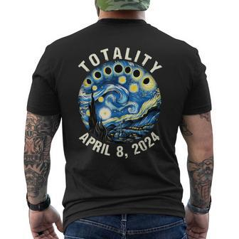 Totality Solar Eclipse Starry 2024 Night Van April 8 Gogh Men's T-shirt Back Print | Mazezy