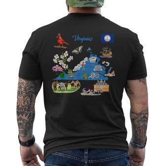 Tourism Map Of Virginia State Usa Major Cities Flag Men's T-shirt Back Print - Monsterry DE