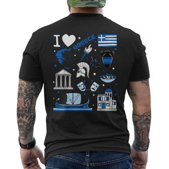 Traditional Symbols Of Greece In Doodle Style With Flag Map Men's T-shirt Back Print - Thegiftio UK