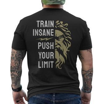 Train Insane Push Your Limit Spartan Workout Bodybuillding Men's T-shirt Back Print - Monsterry DE