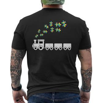 Train Puzzle Piece Colorful Cool Autism Awareness Men's T-shirt Back Print - Monsterry