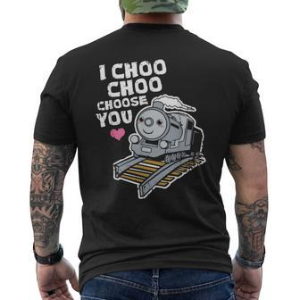 Train Valentines Day Locomotive I Choo Choose You Men's T-shirt Back Print - Monsterry