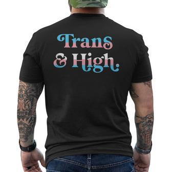 Trans And High Weed Marijuana Retro Lgbtq Pride Flag Men's T-shirt Back Print - Monsterry