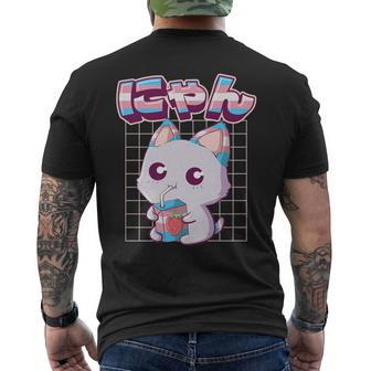 Transgender Pride Kawaii Cat Strawberry Milk Trans Flag Men's T-shirt Back Print - Monsterry